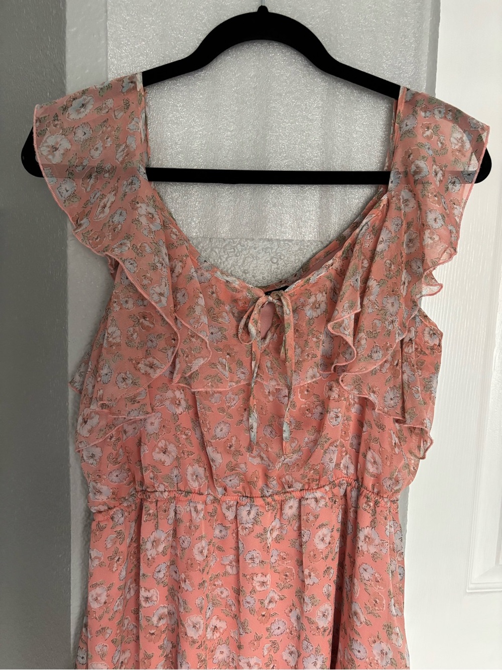 New Look Peach Floral Dress Size 16 Ruffles - Picture 2 of 9